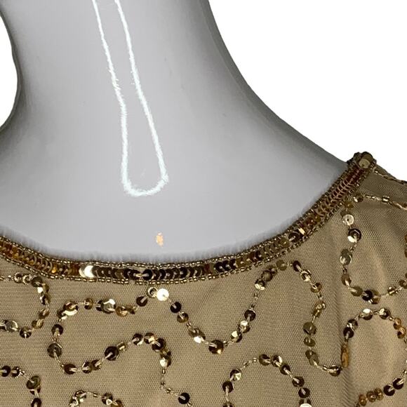 Adrianna Papell NWT Sequence Champagne Gold Sheath Dress Short Sle… - Picture 3 of 12